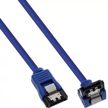 InLine SATA 6Gb/s Apaļš Kabelis Zils 90° Leņķis ar Fiksatoriem 0,15m