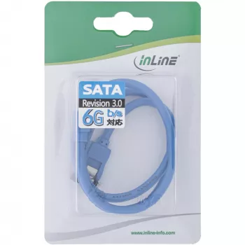 InLine SATA 6Gb/s apaļš kabelis zils 90° leņķa ar fiksatoriem 0.5m