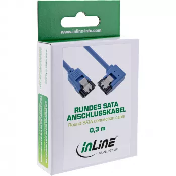 InLine SATA 6Gb/s apaļš kabelis ar vienu 90° leņķa savienotāju, ar fiksatoriem, 0.3m