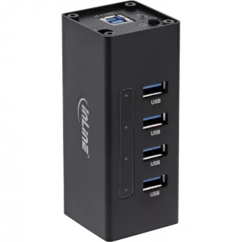 InLine USB 3.0 Hub, 4 porti, alumīnija korpuss, ar 2.5A barošanas bloku