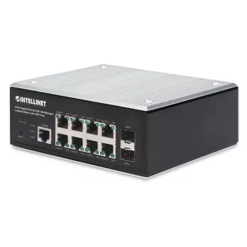 Intellinet Industrial 8-Portu Gigabitu Ethernet PoE+ L2+ Tīmekļa Pārvaldāms Slēdzis ar 2 SFP Portiem