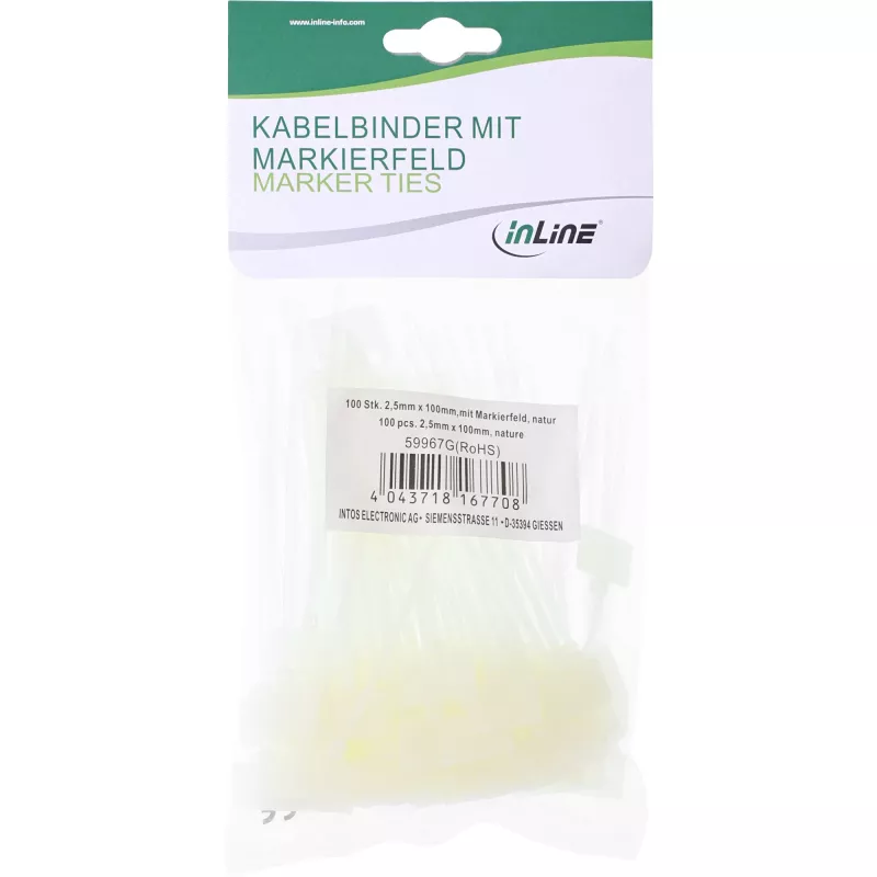 Kabeļu saites ar marķējuma lauku InLine 100 mm x 2,5 mm, neilons, 100 gab.