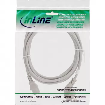 InLine barošanas kabelis, CEE 7/7 leņķveida / 3-pin IEC C13 vīrišķais, pelēks, 5m