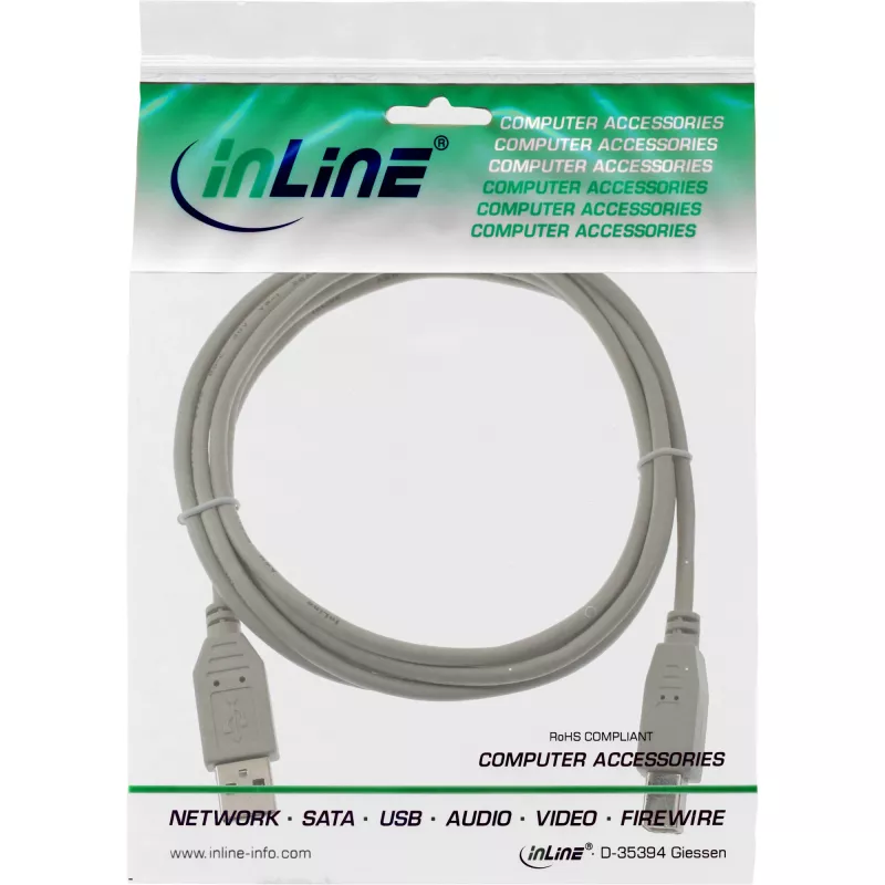 USB 2.0 kabelis Type A vīriešu / Type B vīriešu bēšs 7m InLine 34557H