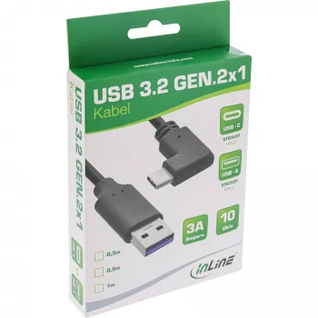InLine USB 3.2 kabelis, USB-C leņķa vīrišķais uz USB-A vīrišķo, melns, 1m