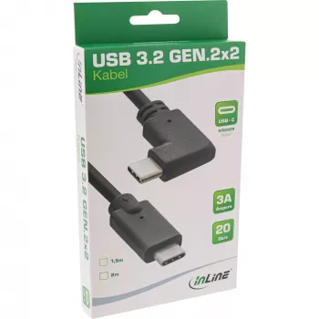 InLine USB 3.2 Gen.2 kabelis, USB-C vīriešu/vīriešu leņķa, melns, 1,5m