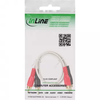 InLine RCA kabelis 2x RCA vīriešu/vīriešu apzeltīts 0.5m, balts