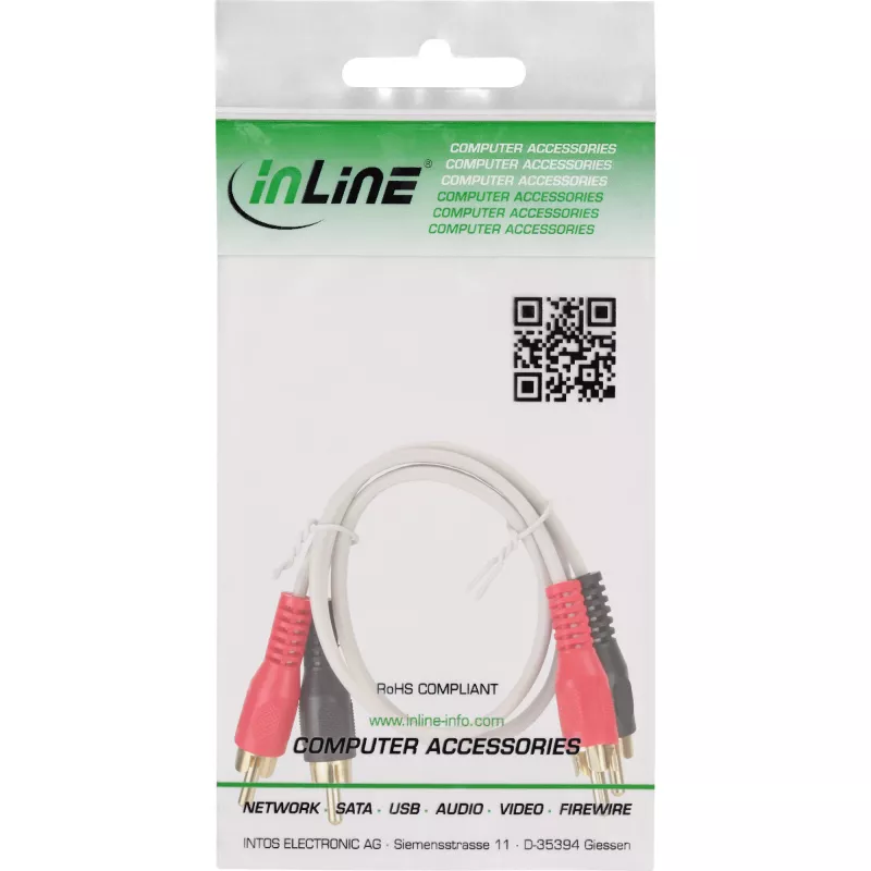 InLine RCA kabelis 2x RCA vīriešu/vīriešu apzeltīts 0.5m, balts