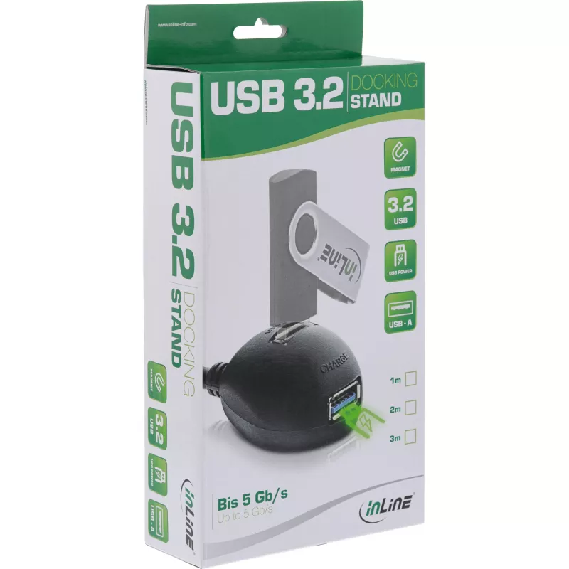 InLine USB 3.2 Gen.1 pagarinātājkabelis USB A vīriešu / A sieviešu + barošana, ar statīvu, melns, 3m