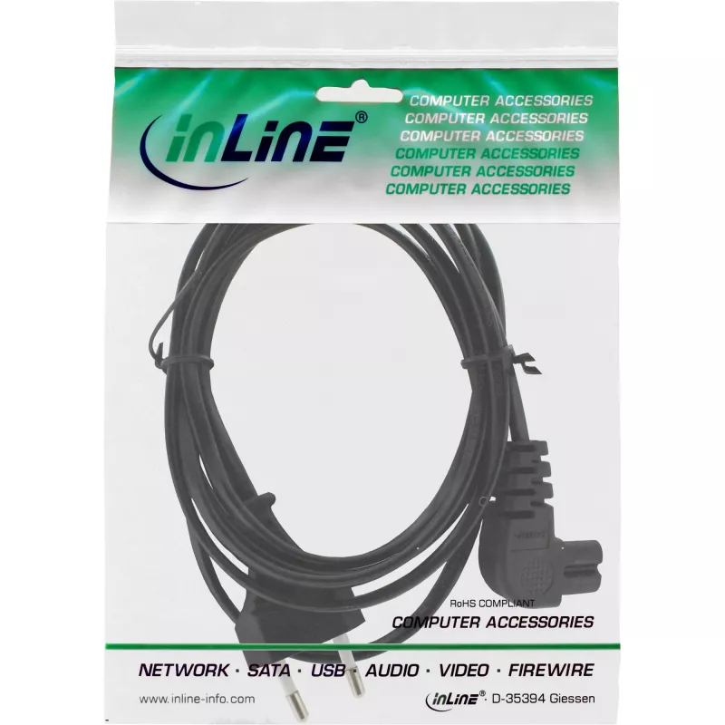 InLine strāvas kabelis, Euro vīrišķais / Euro8 vīrišķais leņķveida, melns, 1m