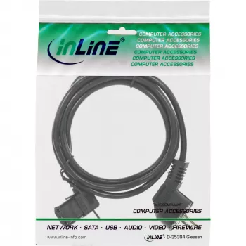 InLine barošanas kabelis, CEE 7/7 leņķa / 3-pin IEC C13 kreisais leņķis, melns, 3m