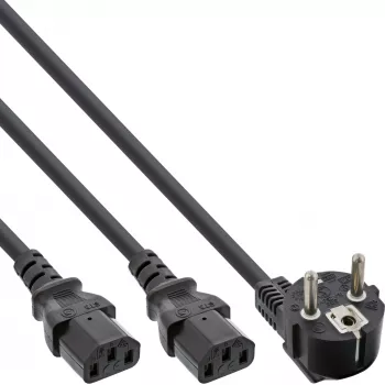 InLine Y-enerģijas kabelis 1x CEE 7/7 leņķveida / 2x 3 kontaktu IEC C13 vīrišķais, 1m