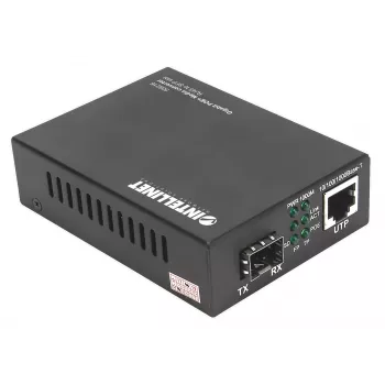 Intellinet Gigabit PoE+ mediju pārveidotājs, 1 x 1000Base-T RJ45 ports uz 1 x SFP slotu, PoE+ injektors
