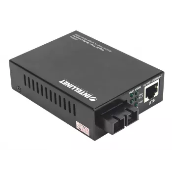 Intellinet Gigabit PoE+ mediju pārveidotājs, 1000Base-T RJ45 ports uz 1000Base-LX (SC) vienmoda, 20 km, PoE+ injektors