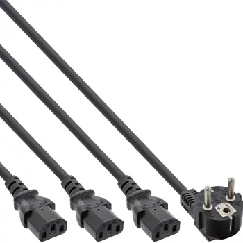 Y-strāvas kabelis 1x CEE 7/7 / 3x 3pin IEC C13 vīriešu InLine 16657G melns 1m