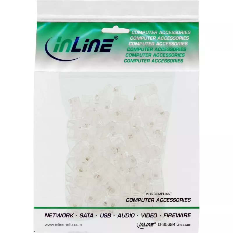 InLine Modular Plug 8P4C RJ45 krimpēšanai uz lentes kabeļa ISDN 100gab.