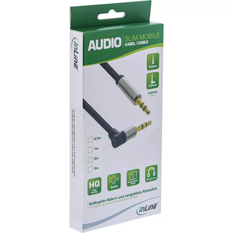 InLine plānais audio kabelis 3.5 mm vīrišķais / vīrišķais leņķveida stereo 1 m