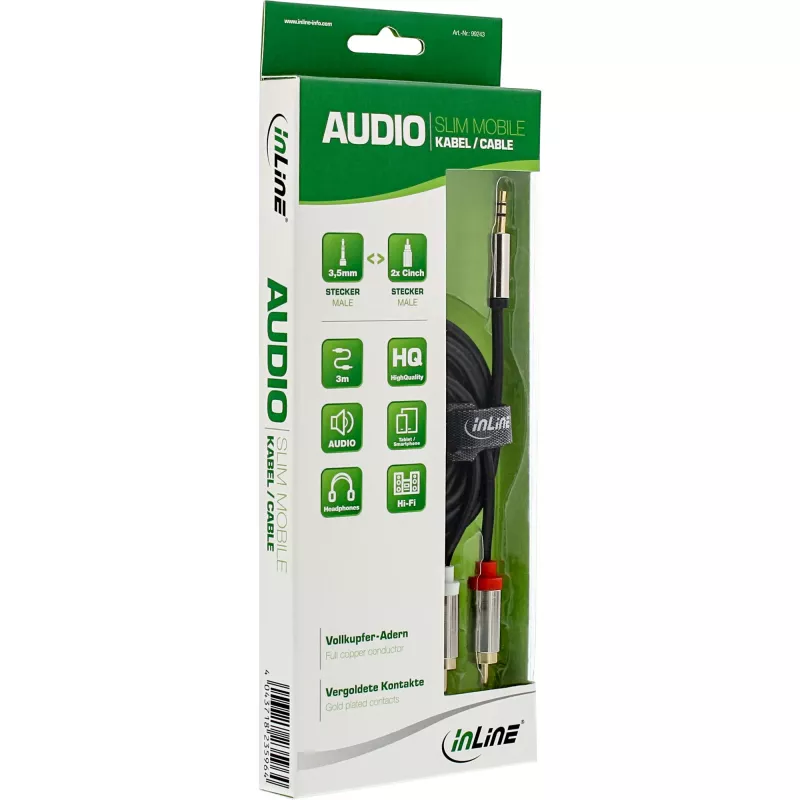 InLine Slim Audio kabelis 3,5 mm ligzda / 2x RCA ligzda 10 m