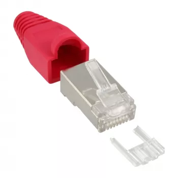 InLine Crimp Savienotājs RJ45 8P8C ekranēts ar vītņotāju un līkuma aizsardzību, sarkans