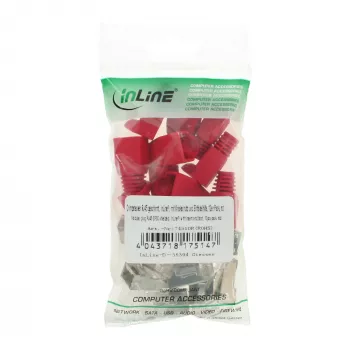 InLine Crimp Savienotājs RJ45 8P8C ekranēts ar vītņotāju un līkuma aizsardzību, sarkans