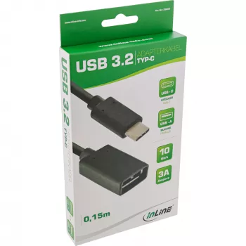 InLine USB 3.2 Gen.1x2 adaptera kabelis, USB-C vīrišķais / A sievišķais, melns, 0,15 m