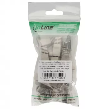 InLine Crimp Connector RJ45 8P8C ekranēts ar vītņotāju un līkuma aizsardzību bēšs