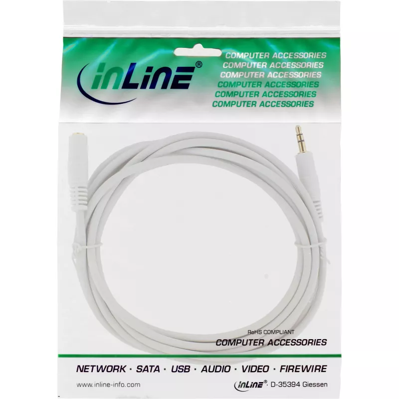 InLine Audio kabelis, 3,5 mm vīrietis/sieviete, stereo, balts/zelta krāsā, 10 m