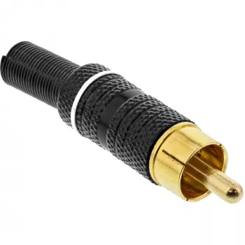 InLine RCA vīriešu savienotājs lodēšanai, balts gredzens, melns metāls, 6 mm kabelim