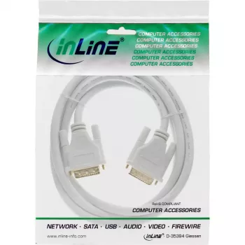 InLine DVI-D kabelis 24+1 vīrietis / vīrietis DVI Dual Link balts/zelta 2m