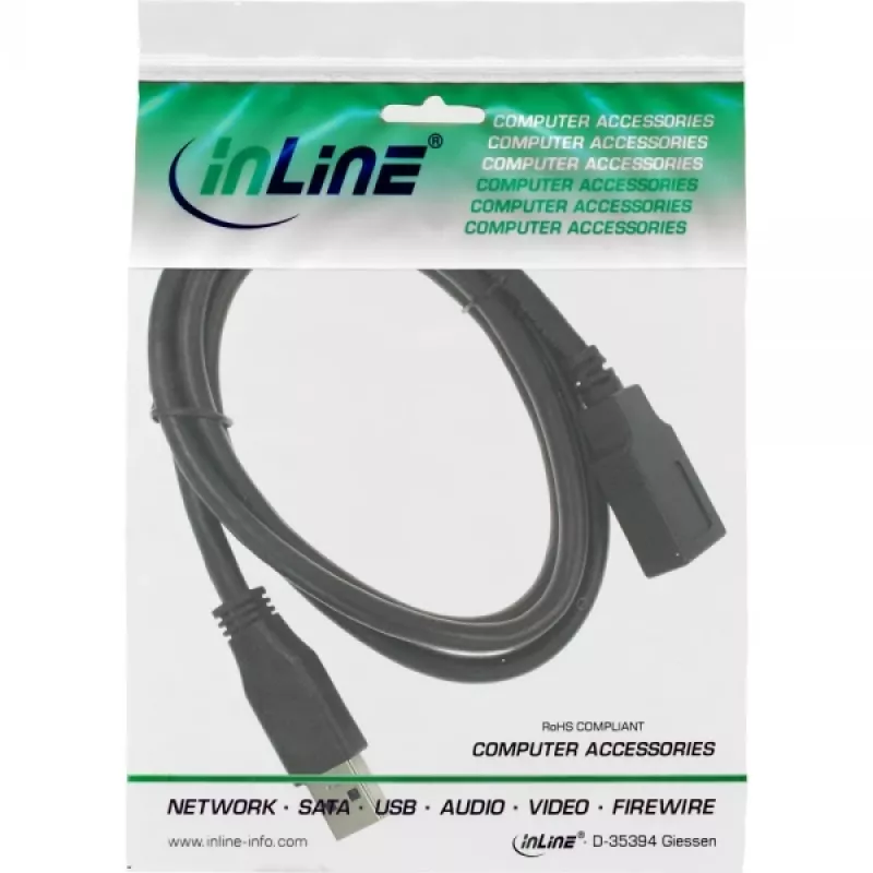 InLine USB 3.2 Gen.1 pagarinājuma kabelis, USB-A spraudnis / ligzda, melns, 1,5 m (35615)