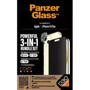 PanzerGlass Privacy 3-in-1 komplekts iPhone 15 Plus rūdīts stikls