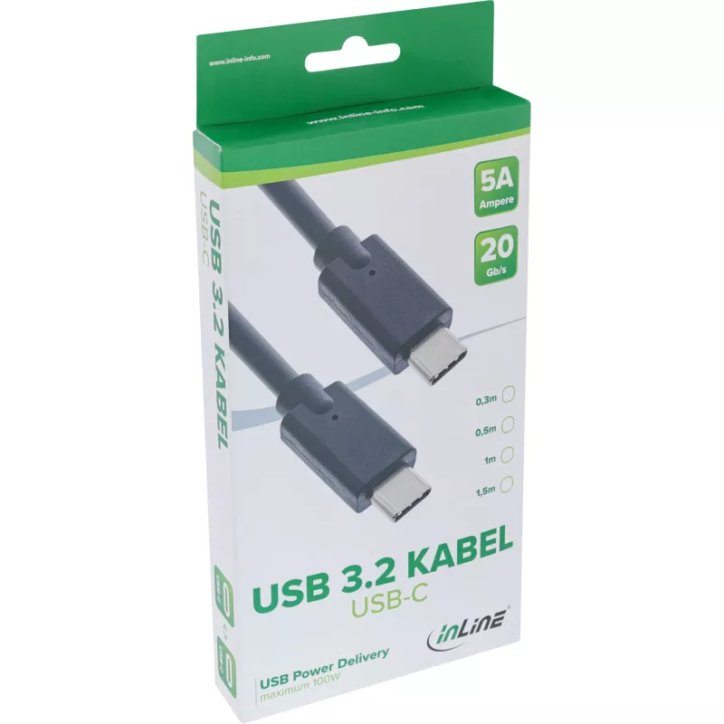InLine USB 3.2 Gen.2x2 kabelis USB-C vīriešu/vīriešu 0,3 m 20 Gbit/s Melns