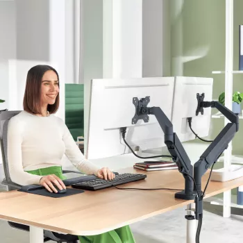 Leitz Ergo Space Saving divu monitoru roka, 9 kg, 43,2 cm (17 inch), 81,3 cm (32 inch), 75x100 mm, augstuma regulēšana, pelēka