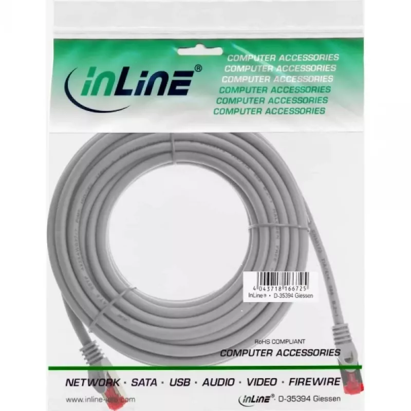 InLine Patch Kabelis S/FTP PiMF Cat.6 250MHz varš bezhalogēns pelēks 30m