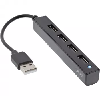 InLine USB 2.0 4-Portu Hubs, USB-A vīrišķais uz 4x USB-A sievišķais, kabelis 15 cm