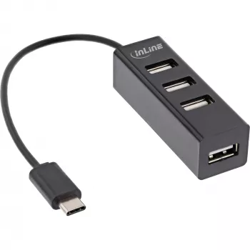 InLine USB 2.0 4-Portu Hub, USB-C vīrietis uz 4x USB-A sieviete, kabelis 15 cm