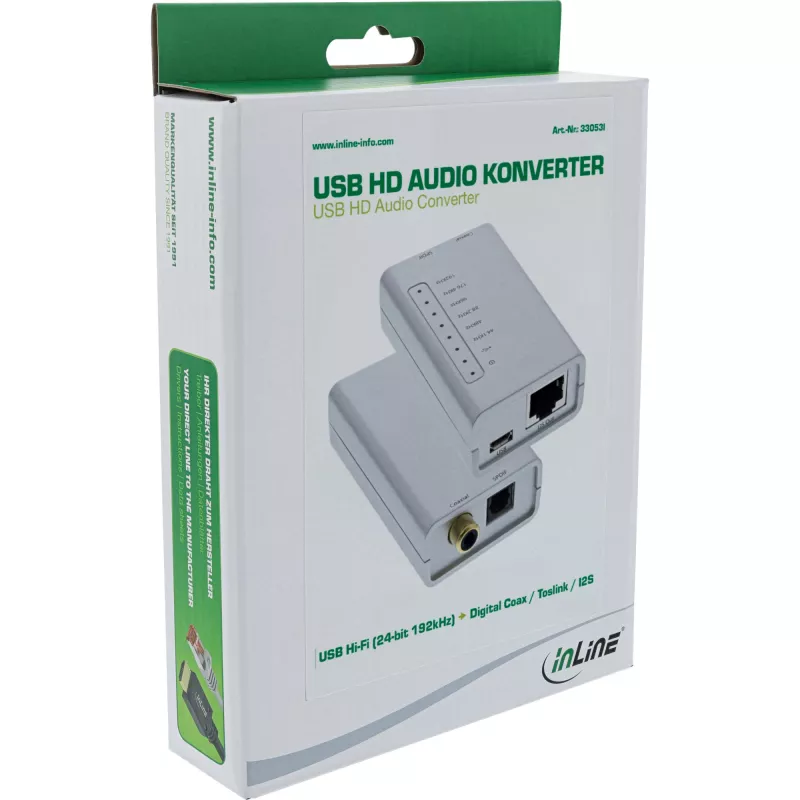 USB HD Audio adapteris InLine 33053I 24 bitu 192 kHz digitālais koaksiālais/optiskais/I2S pārveidotājs