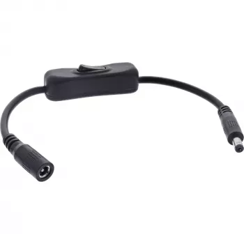 InLine DC pagarinātājs ar slēdzi, DC vīriešu/sieviešu 5.5x2.1mm, AWG 18, melns, 0.20m