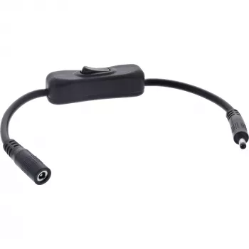 InLine DC pagarinātājkabelis ar slēdzi, DC vīrišķais/sieviešu 4.0x1.7mm, AWG 18, melns, 0.20m