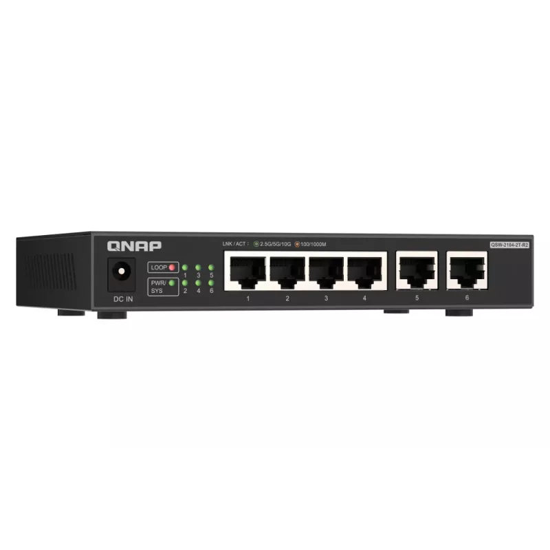 QNAP QSW-2104-2T-R2 tīkla slēdzis Nepārvaldāms 10G Ethernet (100/1000/10000) Galddators Melns