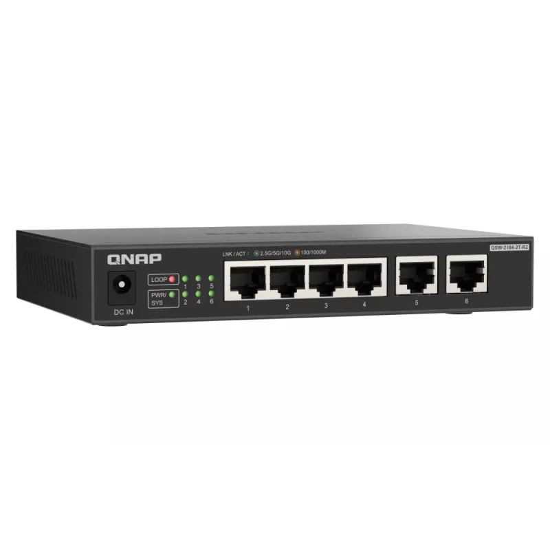 QNAP QSW-2104-2T-R2 tīkla slēdzis Nepārvaldāms 10G Ethernet (100/1000/10000) Galddators Melns