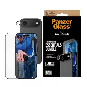 PanzerGlass 2-in-1 Essentials Bundle iPhone Air ekrāna un kameras aizsardzības komplekts