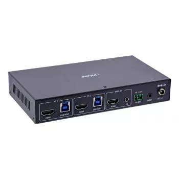 InLine 57885C KVM slēdzis 2-portu HDMI 2.1 8K@60Hz, melns, stiprināms plauktā