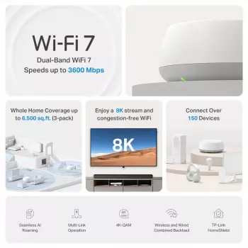 TP-Link Deco BE22 Divjoslu (2.4 GHz / 5 GHz) Wi-Fi 7 (802.11be) Balts 2 Iekšējās antenas