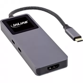 USB-C centrmezgls InLine 35392D USB 3.2 Gen 2 Type-C uz HDMI, USB-A, USB-C 10000 Mbit/s Pelēks