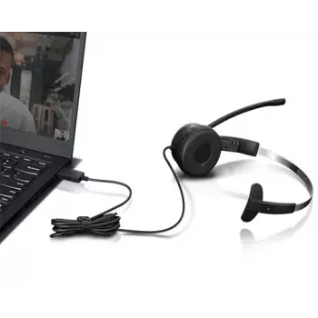 Lenovo 100 Mono austiņas ar mikrofonu, vadu, USB-A, melnas