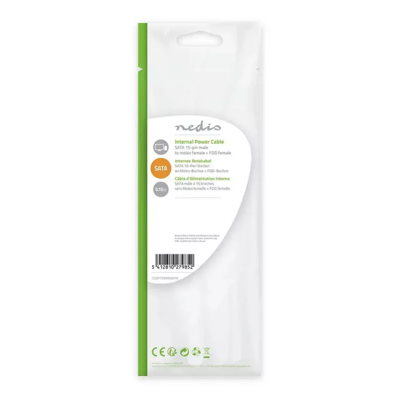 Nedis CCGP73520VA015 iekšējais barošanas kabelis 0.15 m 2 x SATA 15-pin Molex 4-pin