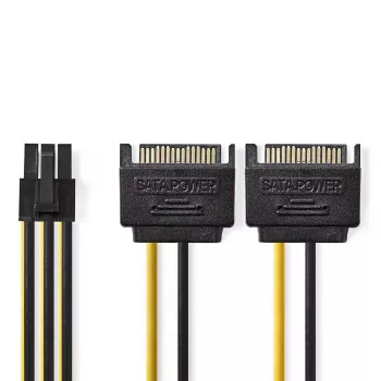 Iekšējais strāvas kabelis Nedis CCGP74205VA015 0.15 m 2 x SATA 15-pin PCI-E 6-pin
