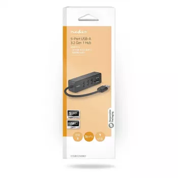 USB centrmezgls Nedis CCGB61250BK01 USB 3.2 Gen 1 Type-A 5000 Mbit/s Melns
