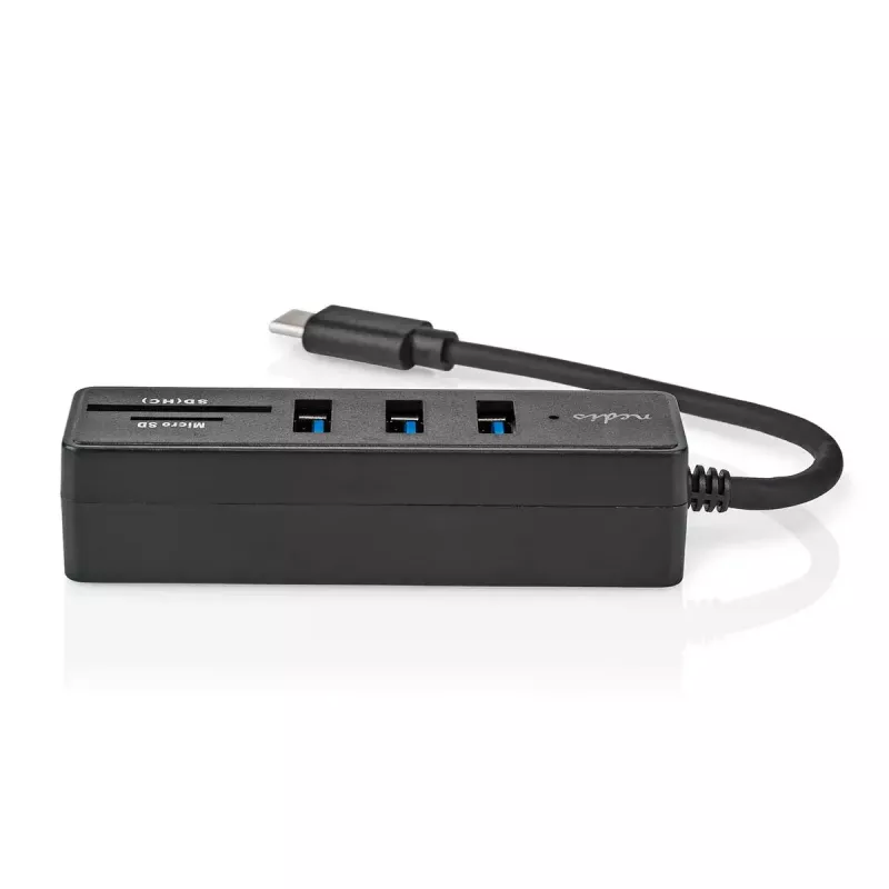 Nedis CCGB64250BK01 USB-C centrmezgls — 3× USB-A 3.2 Gen 1 + SD/MicroSD karšu lasītājs, 5 Gbit/s
